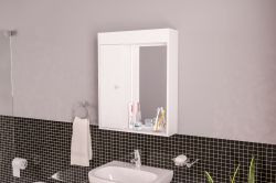 Armário aéreo para banheiro com espelho 1 porta 2 prateleiras Branco Politorno